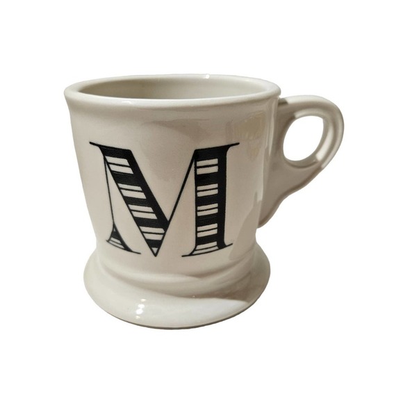 Anthropologie M Monogrammed Coffee Tea Mug‎ White Ceramic Anthro - Picture 1 of 8